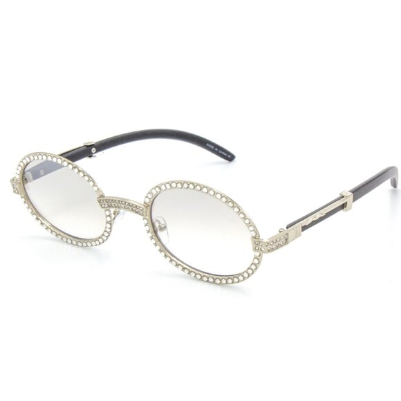 Men Clear Sunglasses Square Silver Trandy Shades Hip Hop Iced Out Diamond Lentes - Picture 1 of 1